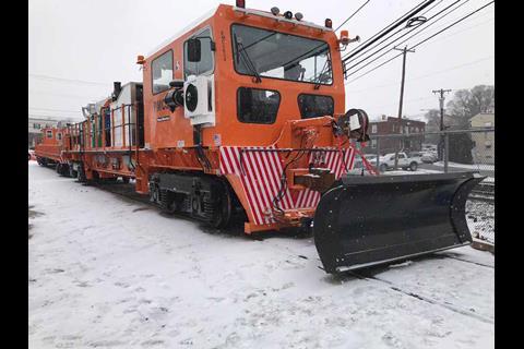 The maintenance vehicle to be used on SEPTA's Norristown High Speed Line has snow ploughs at both ends.